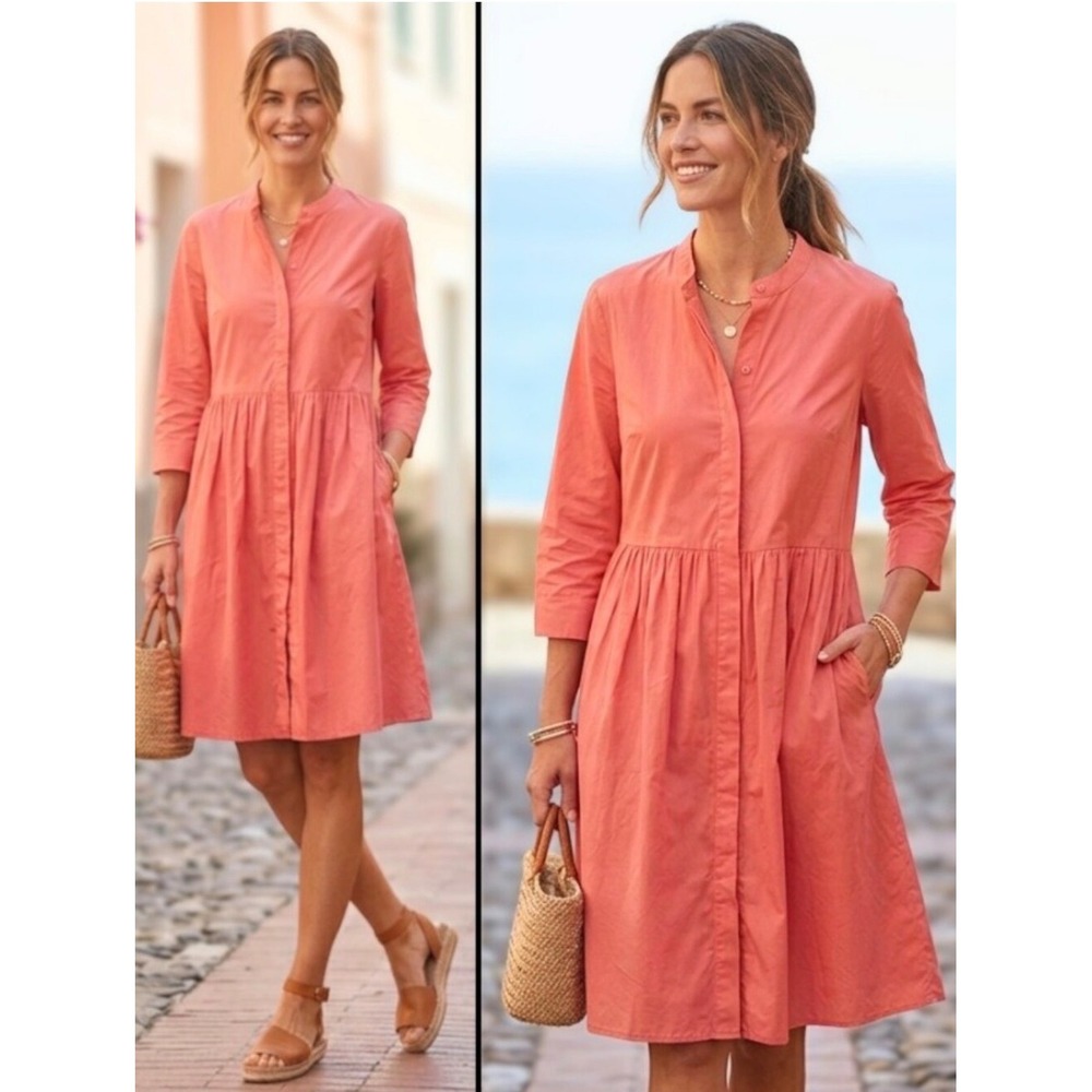 Tuckernuck Cotton Royal Shirt Dress Coral Pink Cotton Poplin XS Mandarin Collar